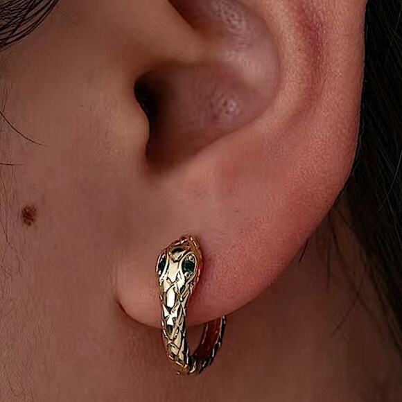 Gold Snake Earrings Creative Design Trendy - Picture 1 of 5